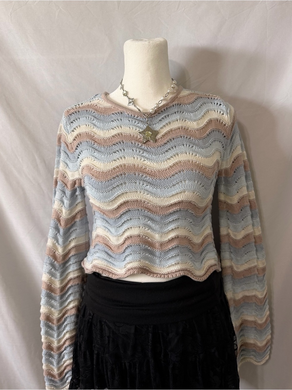 Altar'd State Pastel Wave Stripe Knit Top - Blue, Pink, Cream